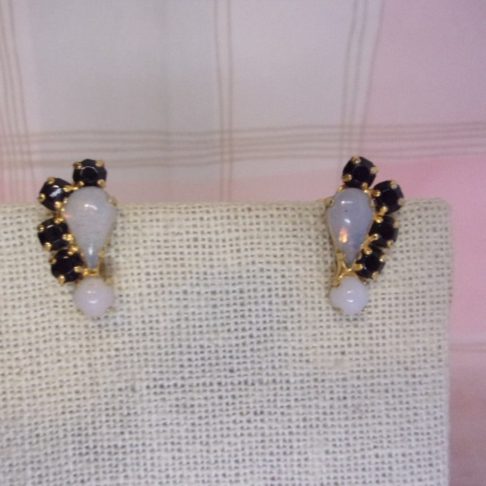 Faux Opal Sapphire Gold Tone Screw Back Earrings